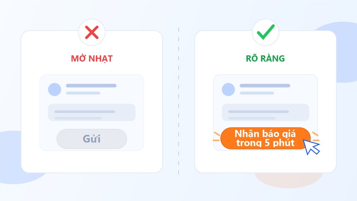 So sánh nút kêu gọi hành động viết chữ mờ nhạt và nút viết chữ rõ ràng cụ thể