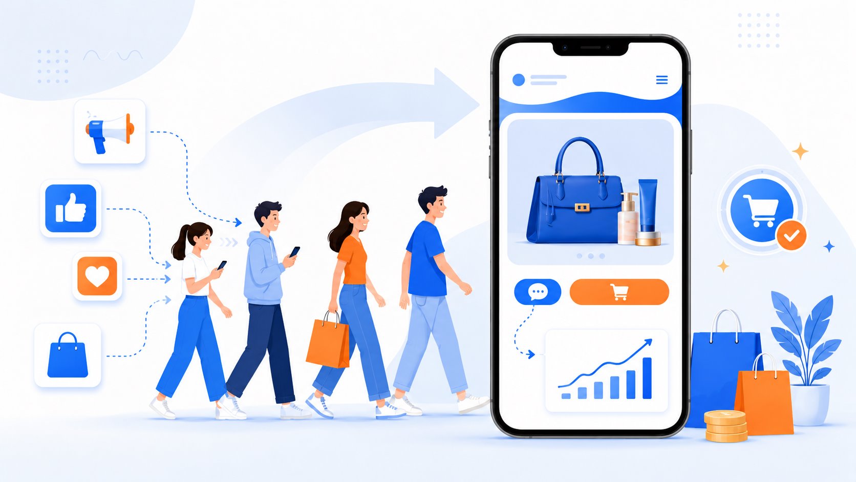 Minh hoạ làm website cho shop nhỏ với điện thoại hiển thị sản phẩm, nút Zalo và form liên hệ