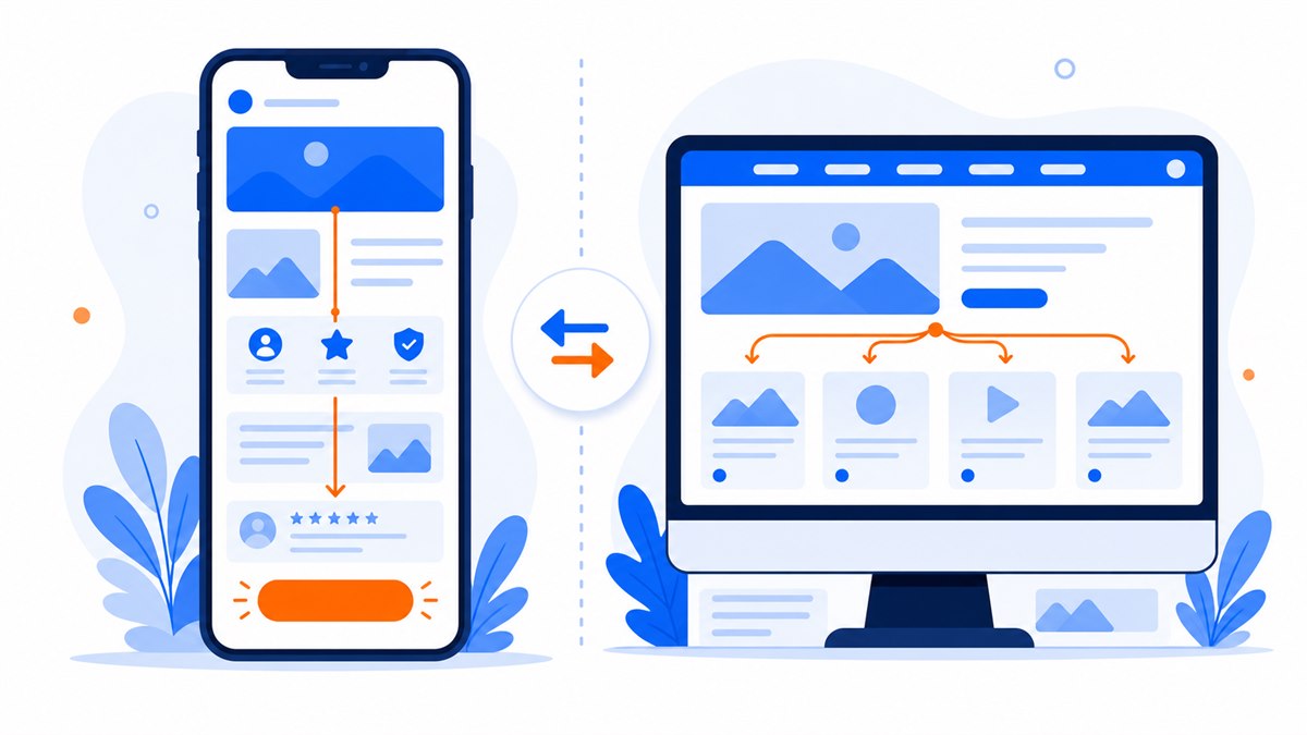 Hình minh hoạ so sánh landing page khác website: một trang đơn dồn về nút bấm bên cạnh một website nhiều trang có menu