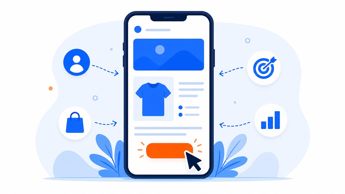 Minh hoạ landing page là gì: một màn hình điện thoại hiển thị trang đích với một nút kêu gọi nổi bật