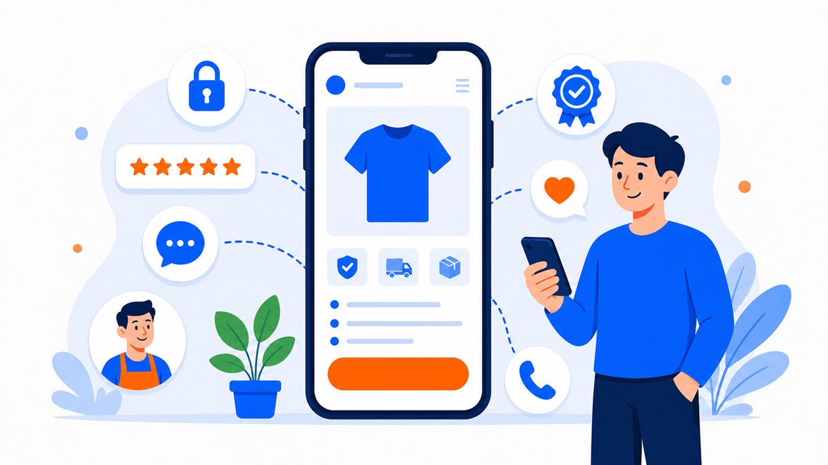 Minh hoạ các tín hiệu tạo niềm tin trên website giúp khách yên tâm mua online