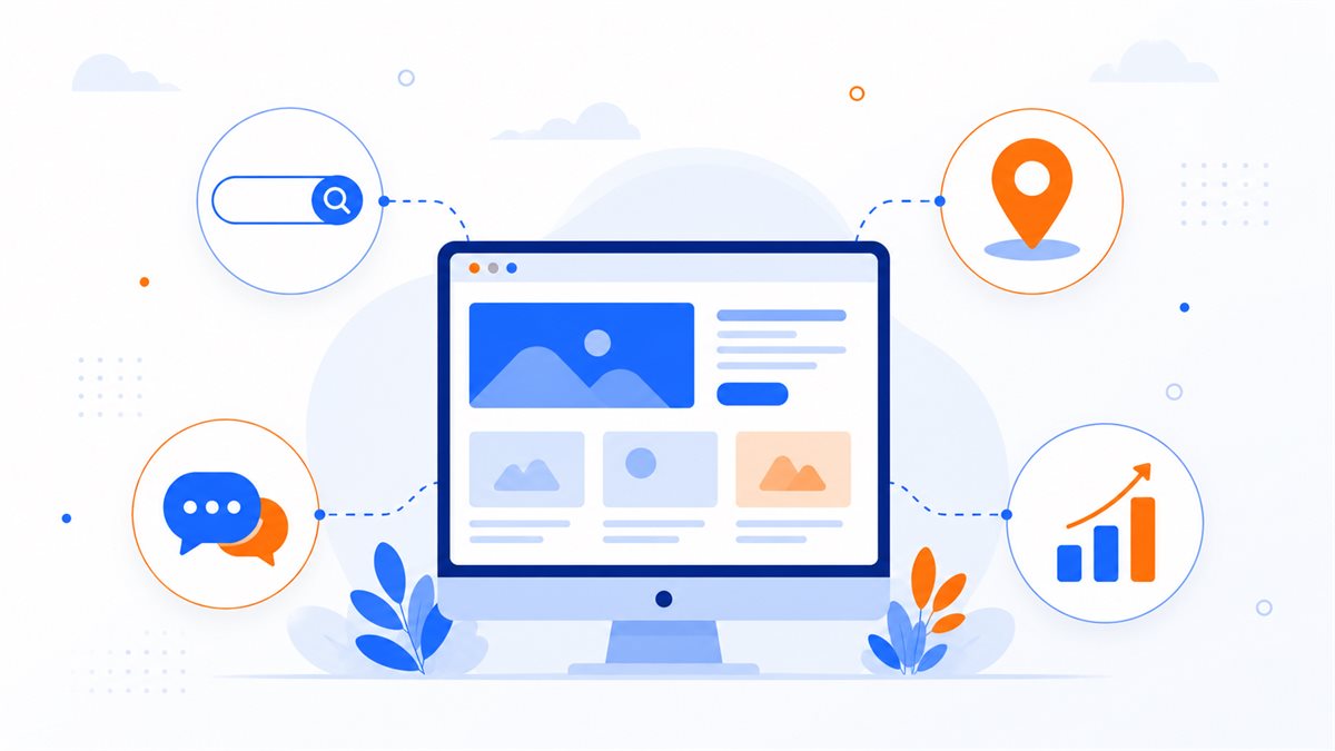 Minh hoạ các nguồn truy cập đổ về một website mới và biểu đồ lượng truy cập tăng dần