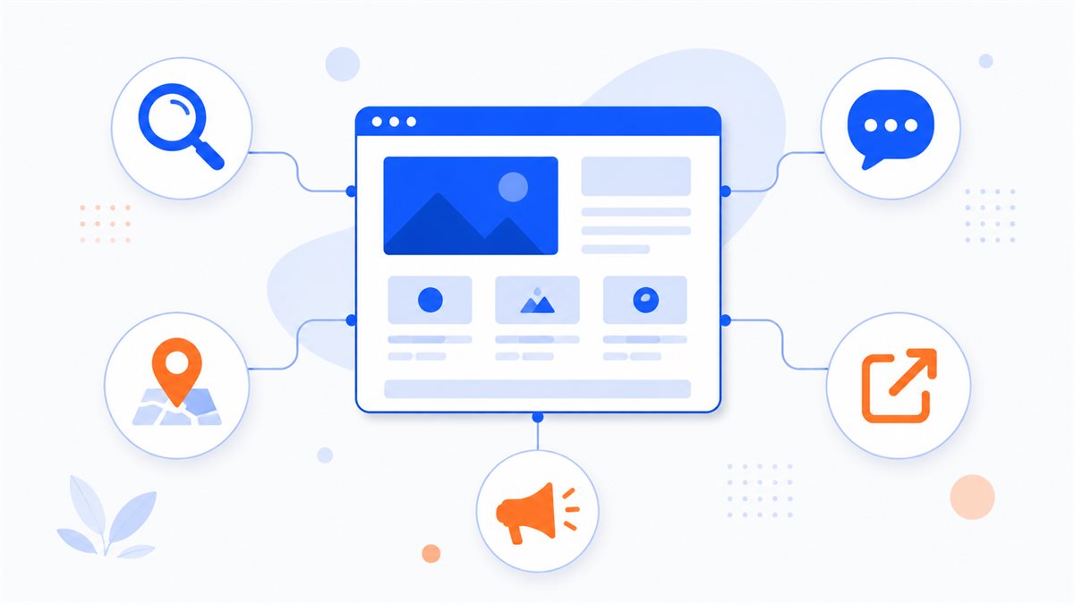 Bản đồ các kênh mang truy cập về website: tìm kiếm, bản đồ, mạng xã hội, trang dẫn về và quảng cáo