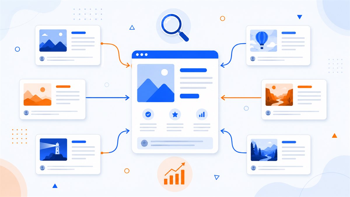 Cụm bài blog liên kết nội bộ dẫn người đọc về một landing page để tăng truy cập