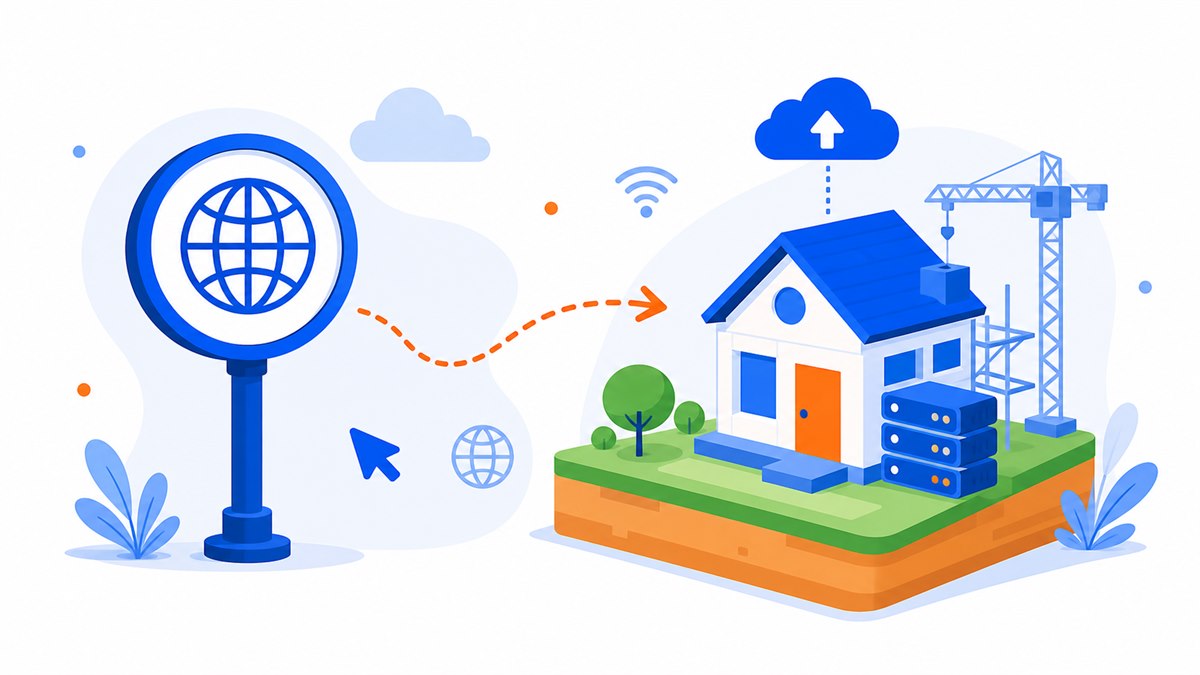 Minh hoạ tên miền là gì và hosting: địa chỉ nhà và mảnh đất trên mạng