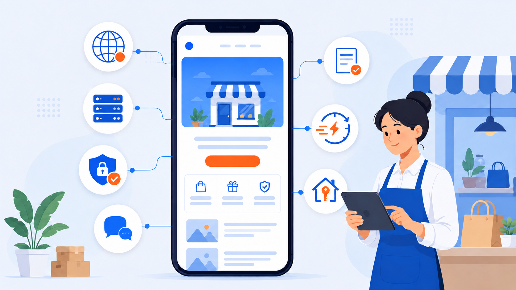 Minh hoạ gói thiết kế website trọn gói 1 triệu cho shop nhỏ với điện thoại, tên miền, hosting và nút liên hệ