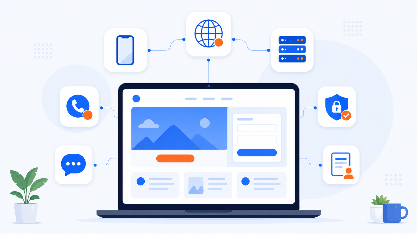 Minh hoạ các thành phần cần có trong một gói website trọn gói giá thấp
