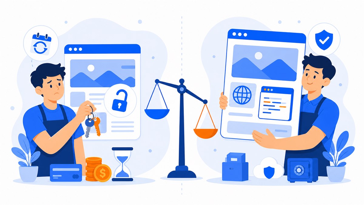 Minh hoạ so sánh thuê website theo tháng và sở hữu website trọn đời