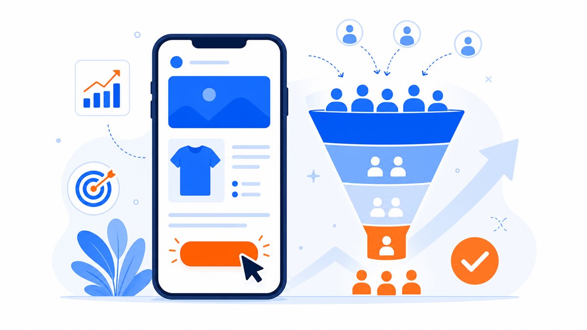 Minh hoạ tối ưu tỉ lệ chuyển đổi cho landing page với phễu khách và nút bấm