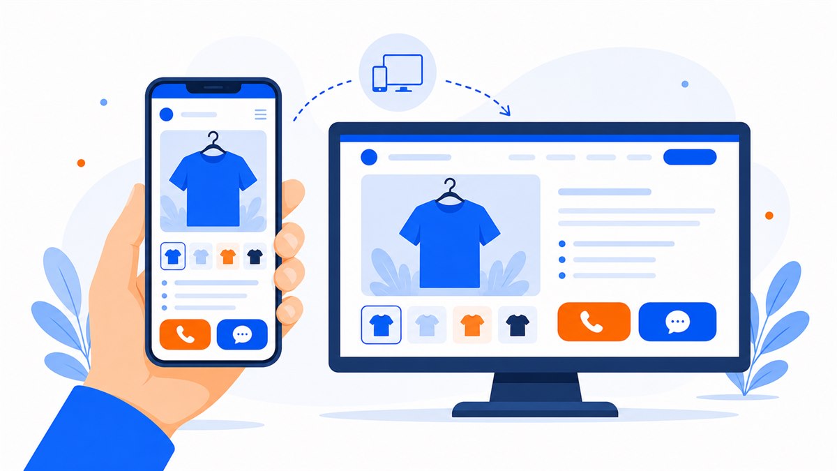 Minh hoạ website chuẩn mobile hiển thị gọn gàng trên màn hình điện thoại với nút gọi và nhắn tin lớn