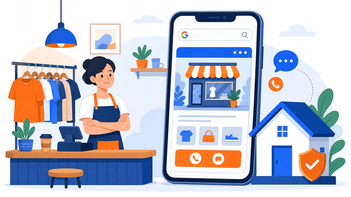 Minh hoạ chủ shop nhỏ phân vân doanh nghiệp nhỏ có cần website không khi khách tìm trên điện thoại