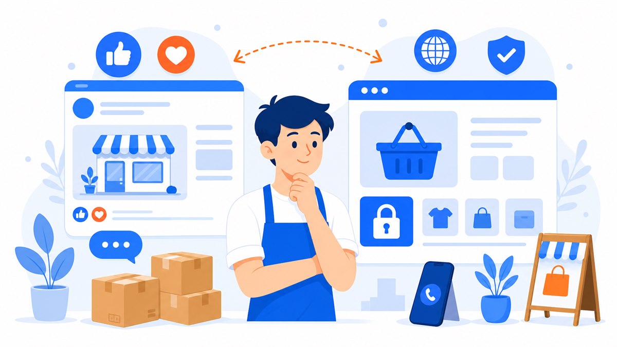 Minh hoạ so sánh website hay fanpage cho người bán hàng trên Facebook ở Việt Nam